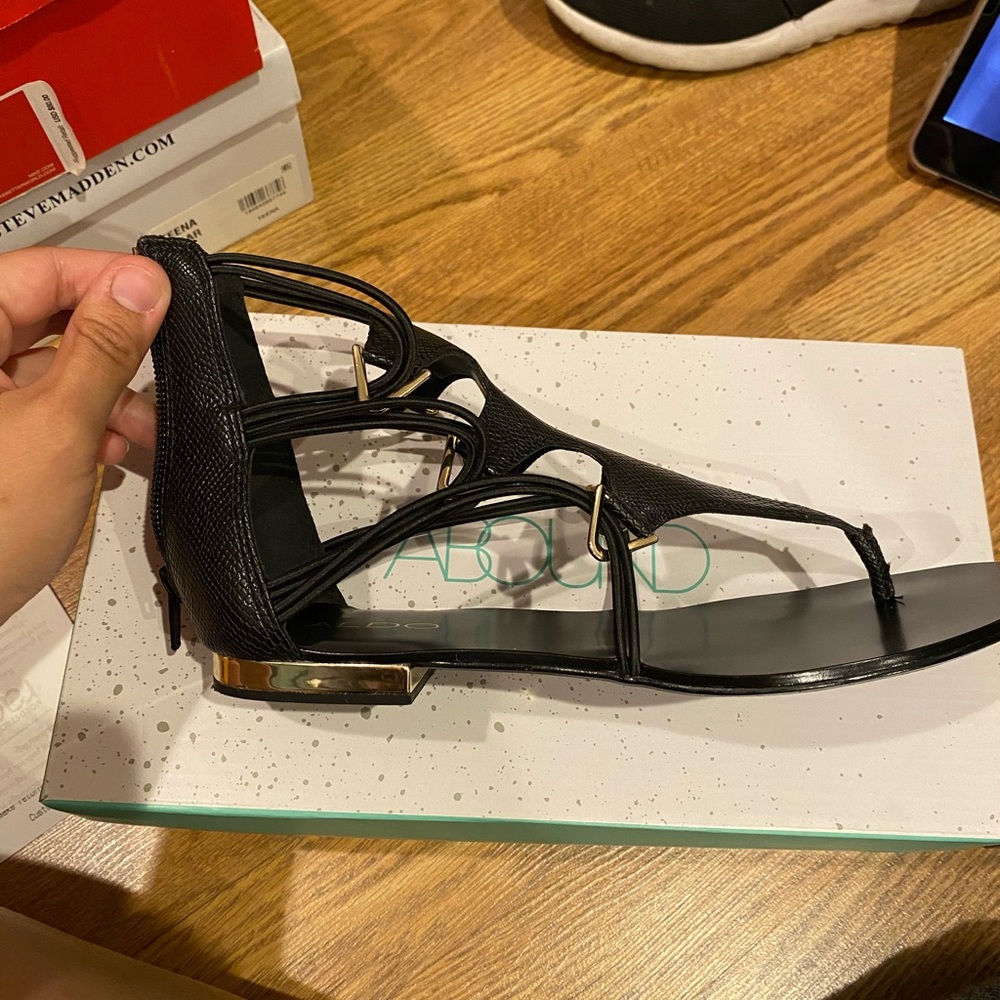 Aldo black and gold zip up sandals